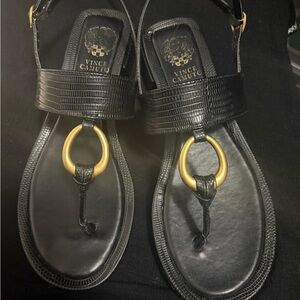 Vince Camuto Black Sandals with Gold Ring Detail
